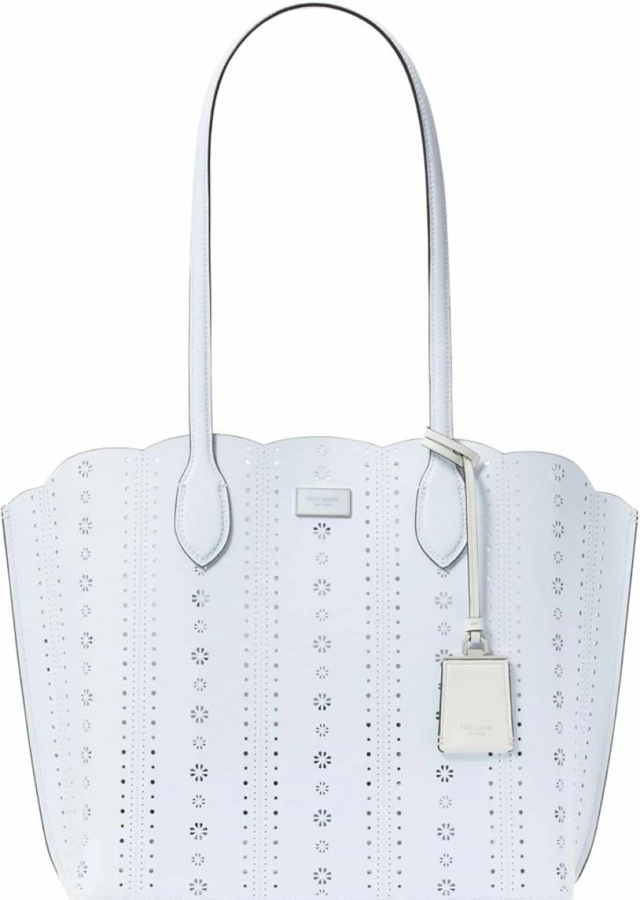 Kate Spade New York Large Leather Tote Bag - Stylish Open Tote in Taro Milk Color, Crossgrain Texture & Pointelle Detailing