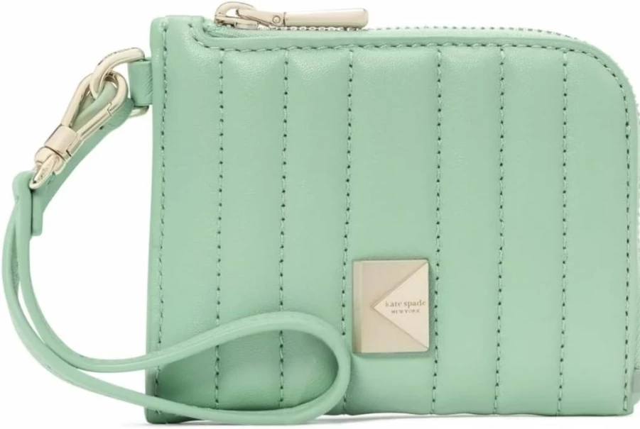 Kate Spade New York Leather Wristlet Card Holder - Quilted Coin Purse with Strap for Women