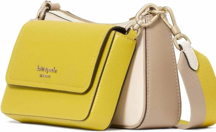 Kate Spade New York Tigers Eye Multi Colorblock Leather Crossbody Bag with Double Up Design