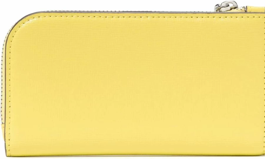 Kate Spade New York Devin Saffiano Leather Wallet for Women - Slim Bifold Design with Flower Zipper Pull, Yuzu Jam Color
