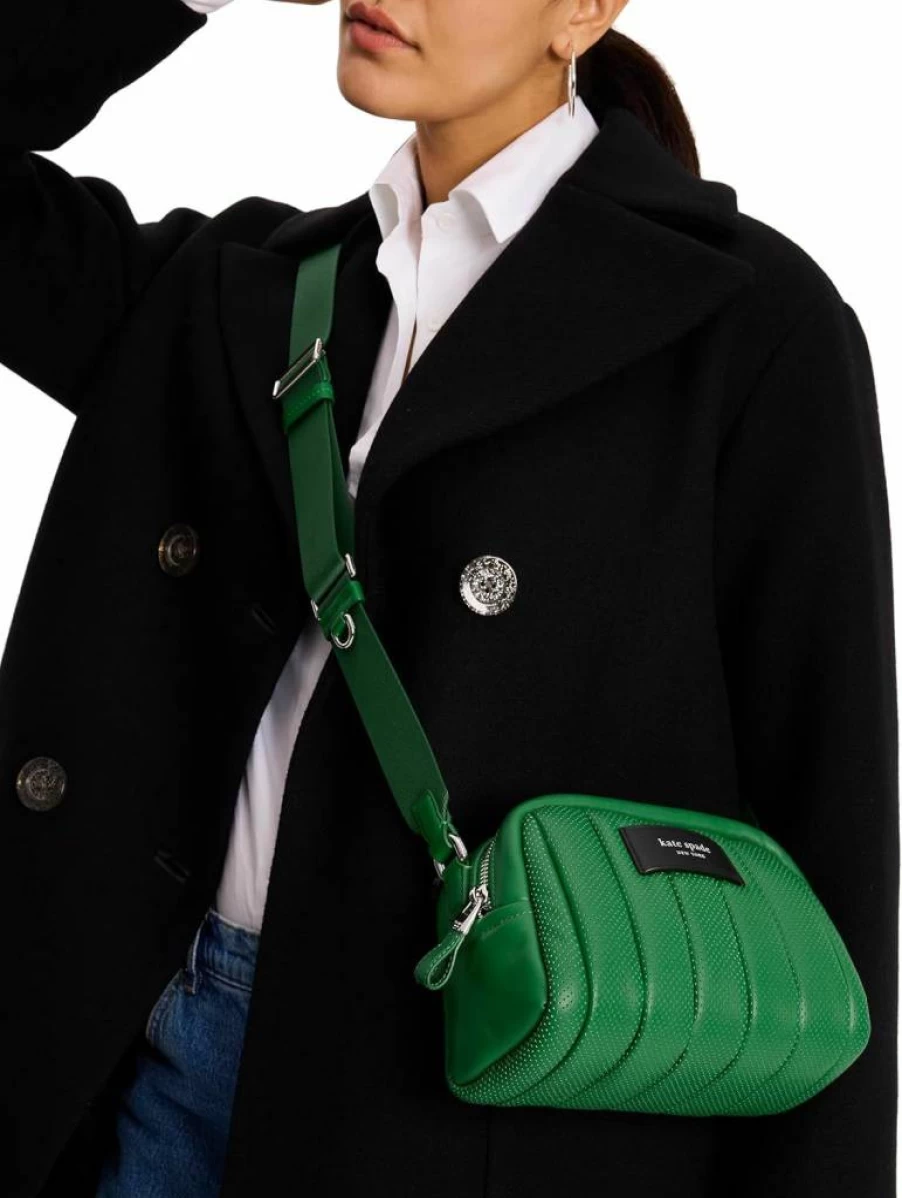 Kate Spade New York Watercress Puffed Leather Crossbody Bag with Perforated Detail