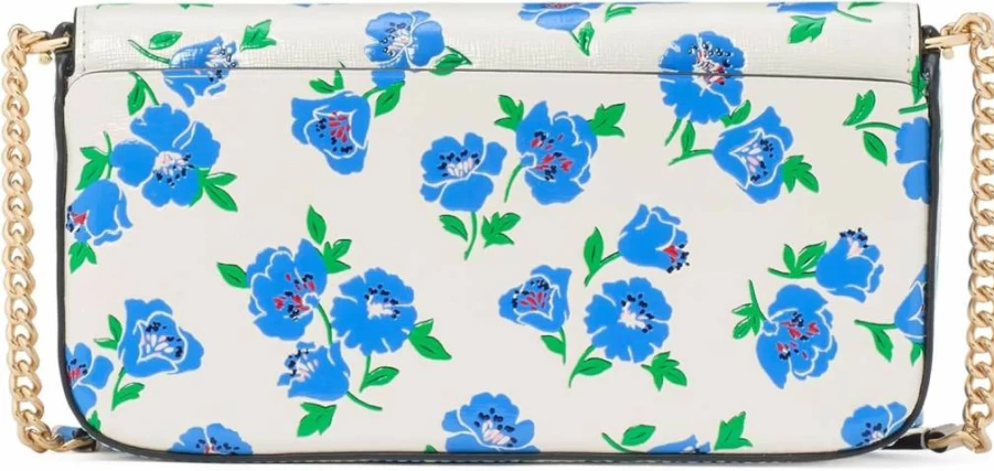Kate Spade New York Devin Flap Chain Wallet in Cream Multi, Springtime Blooms Embossed Saffiano Leather Crossbody Bag