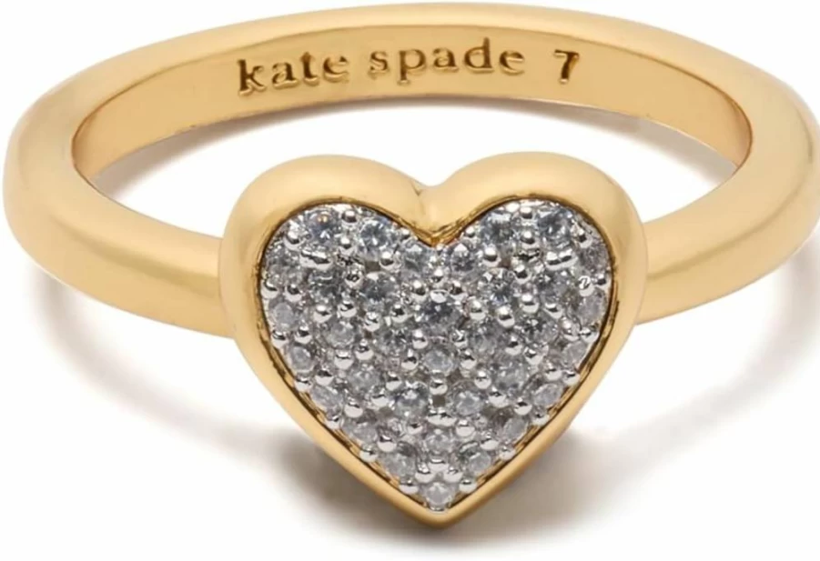 Kate Spade New York Heart Pave Ring - Sterling Silver Ring with Cubic Zirconia Stones, Dainty Heart Jewelry for Women