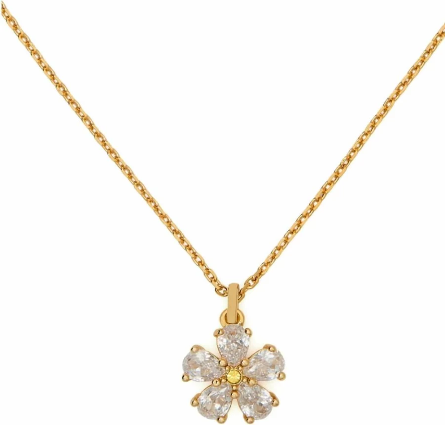 Kate Spade New York Floral Bloom Pendant Necklace - Elegant Gold-Tone Charm Jewelry