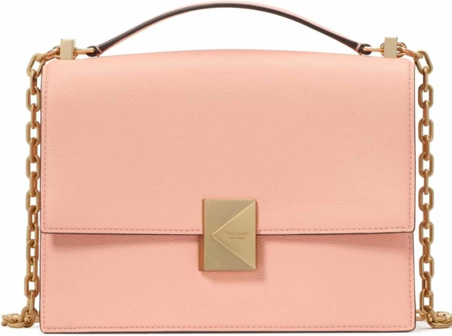 Kate Spade New York Apricot Cream Leather Shoulder Bag with Chain Strap - Deco Pebbled Crossbody Purse for Women