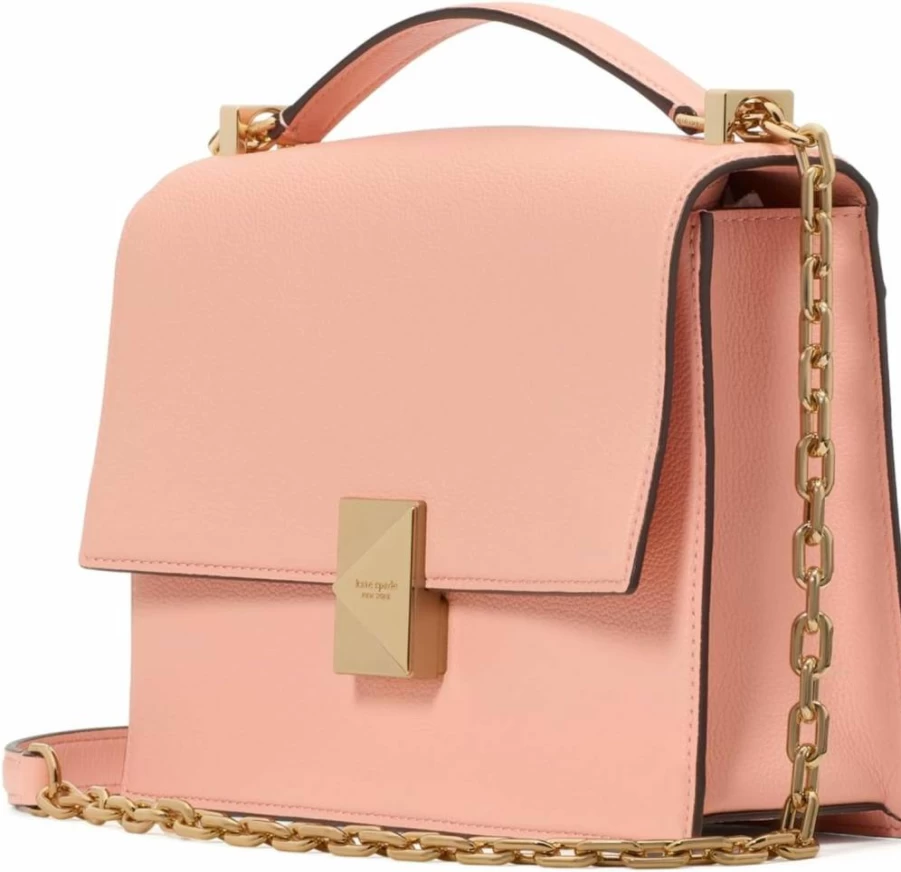 Kate Spade New York Apricot Cream Leather Shoulder Bag with Chain Strap - Deco Pebbled Crossbody Purse for Women