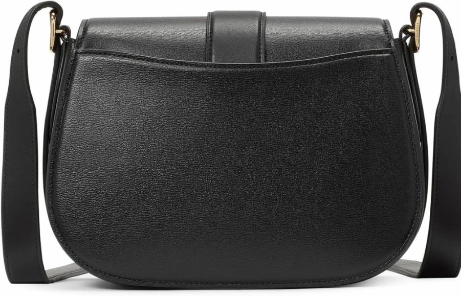 Kate Spade New York Medium Nouveau Leather Saddle Bag for Women - Textured Black Handbag, Crossbody Purse