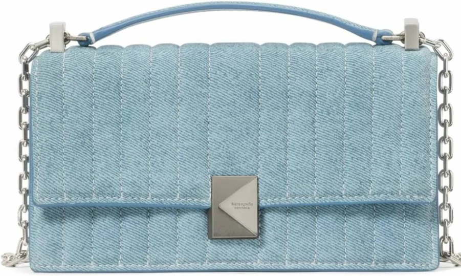 Kate Spade New York Mini Crossbody Bag in Quilted Denim & Suede with Chain Strap, Blue Multi