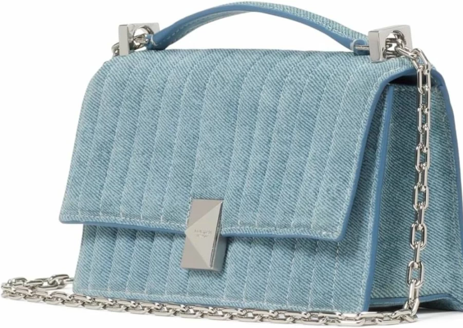 Kate Spade New York Mini Crossbody Bag in Quilted Denim & Suede with Chain Strap, Blue Multi