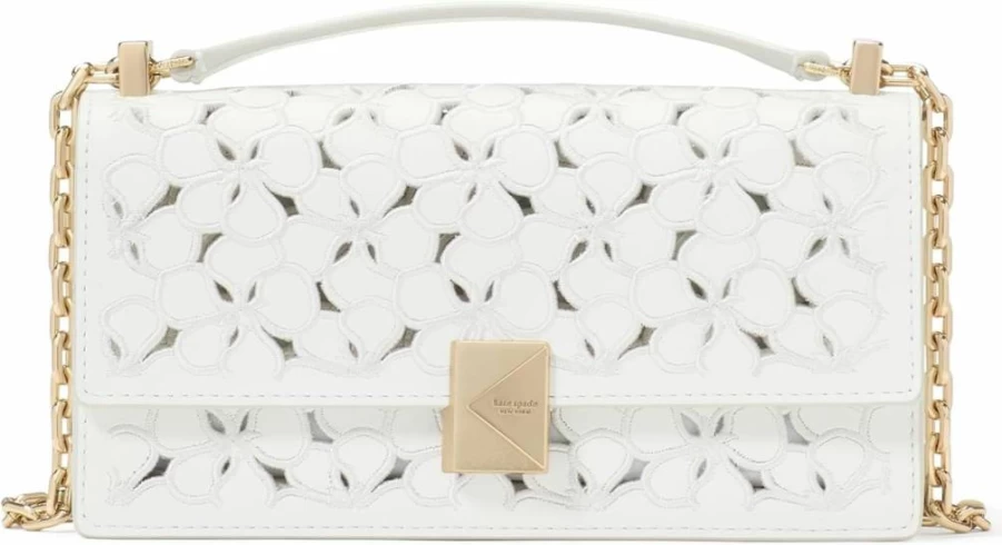 Kate Spade New York Deco Dot Leather Crossbody Bag with Chain Strap - Fine Grain Shoulder Purse for Women