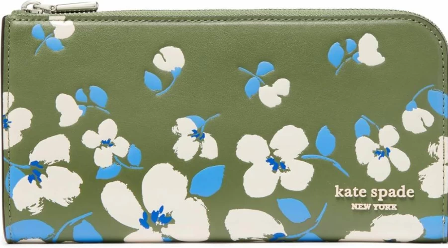 Kate Spade New York Devin Leather Zip Around Continental Wallet with Floral Embossed Design, Cedar Stand Multi Color