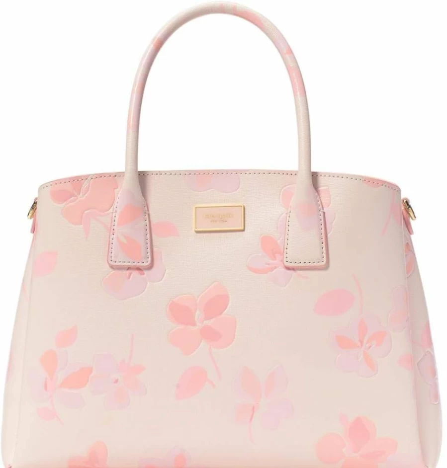 Kate Spade New York Serena Saffiano Leather Satchel Bag in Blush Cloud Multi, Spring Pansies Embossed Design