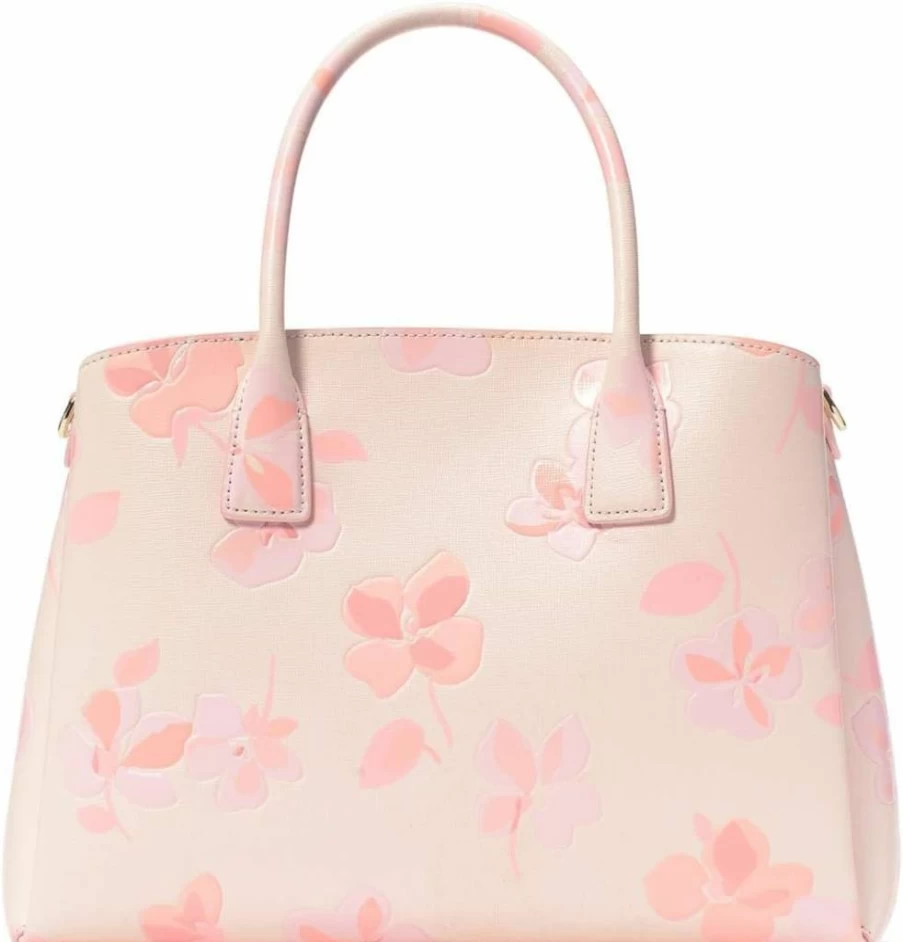 Kate Spade New York Serena Saffiano Leather Satchel Bag in Blush Cloud Multi, Spring Pansies Embossed Design