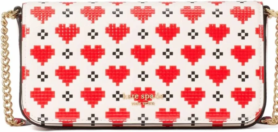 Kate Spade New York Devin Heart Embossed Leather Crossbody Wallet in Cream & Multi-Color