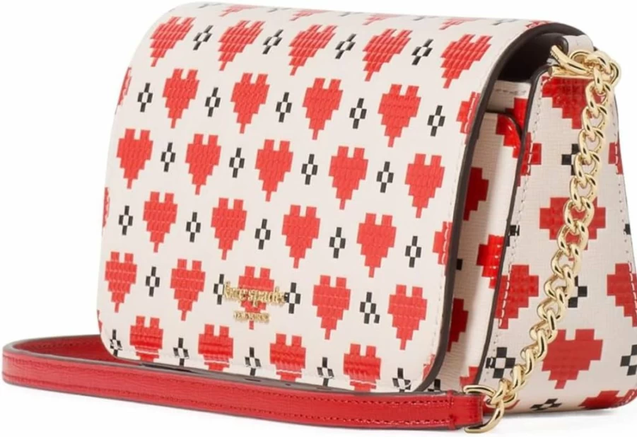 Kate Spade New York Devin Heart Embossed Leather Crossbody Wallet in Cream & Multi-Color