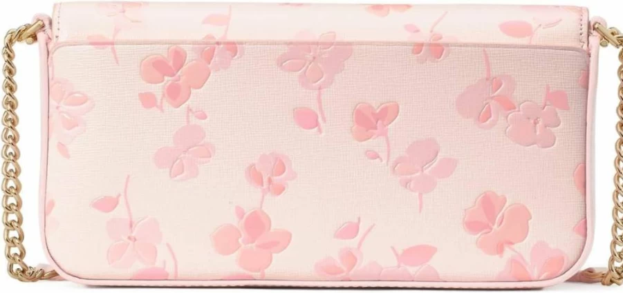 Kate Spade New York Serena Flap Chain Wallet in Blush Cloud Multi, Saffiano Leather with Spring Pansies Embossed Design