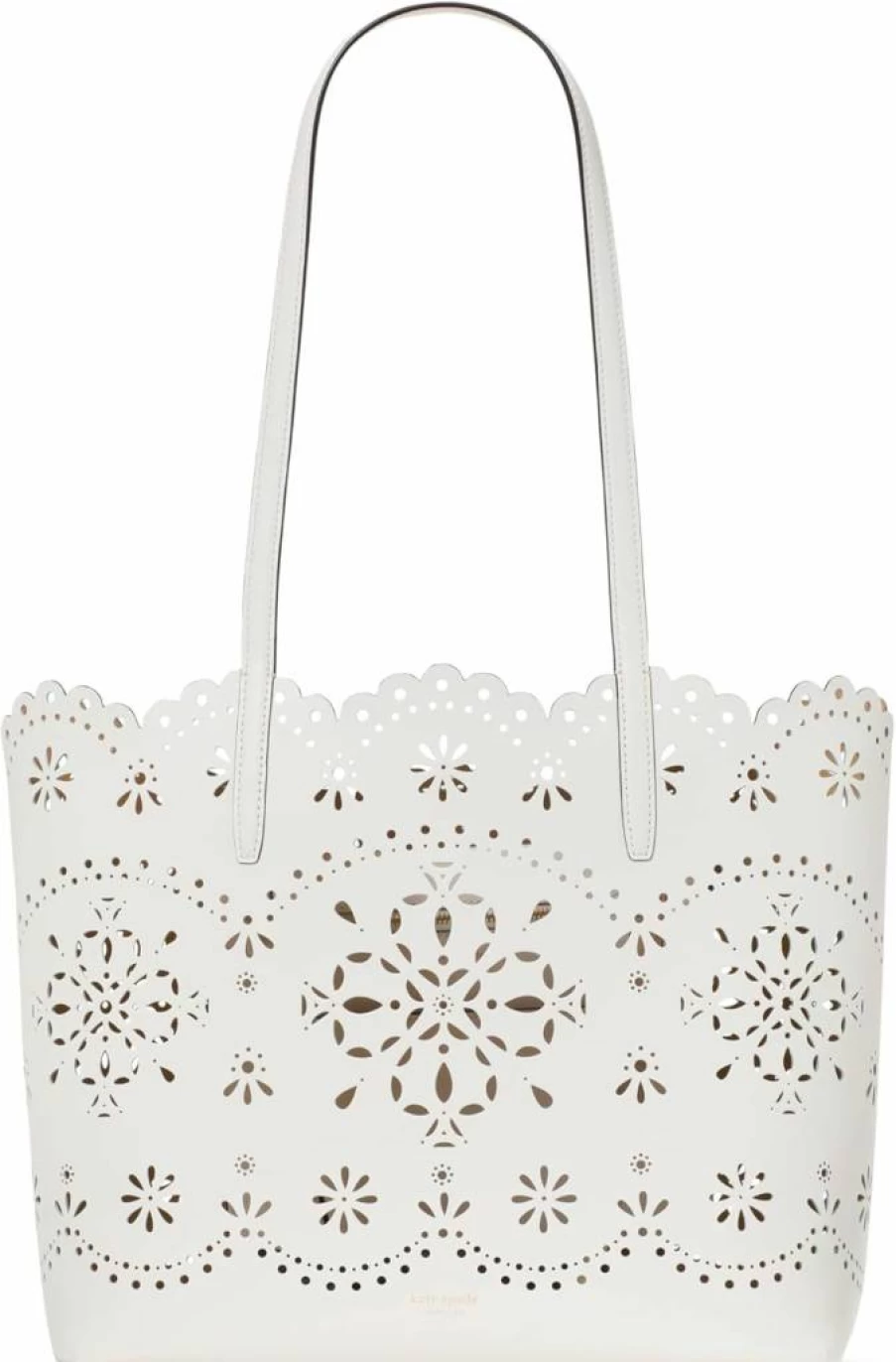 Kate Spade New York Large Leather Tote Bag - Do It All Spade Flower Perforated Design, Fine Grain Leather, Stylish Women's Handbag