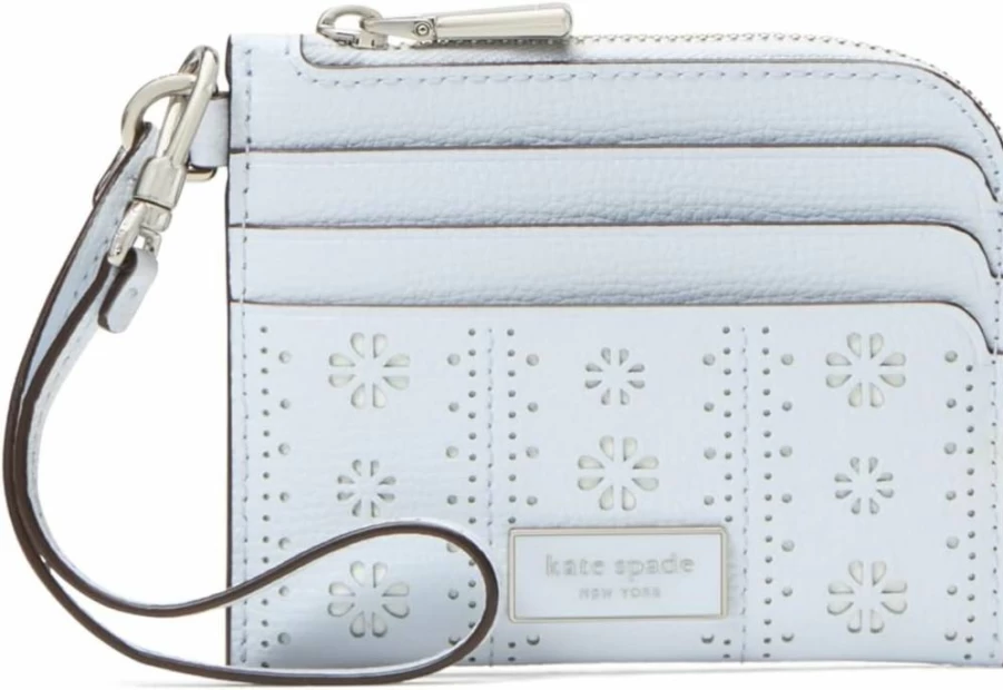 Kate Spade New York Devin Leather Card Holder Wristlet in Taro Purple, Compact Wallet for Coins & Cards