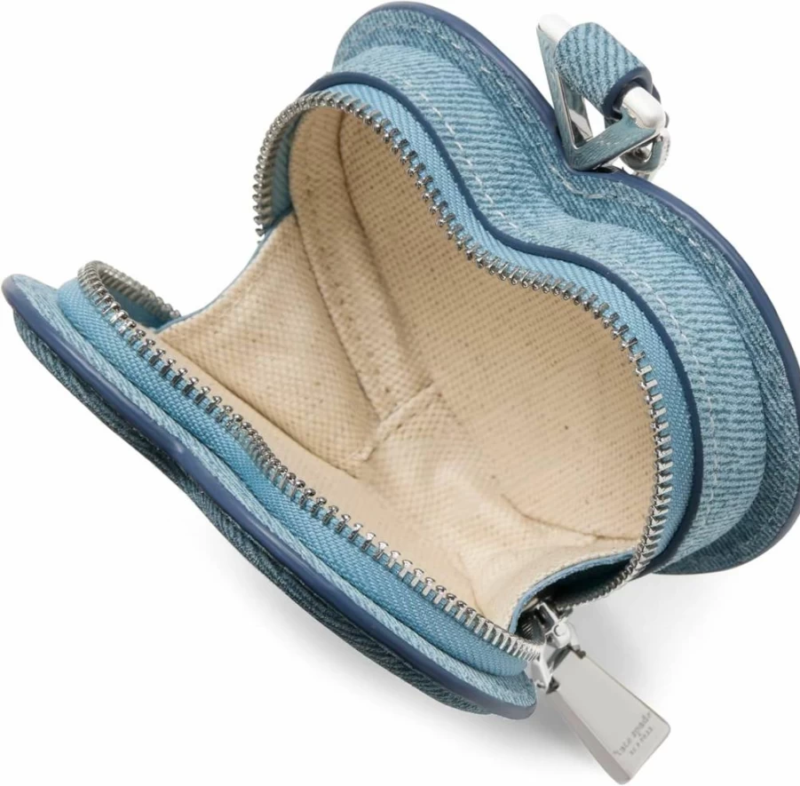 Kate Spade New York Blue Denim & Suede Heart-Shaped Coin Purse - Stylish Multi-Color Wallet