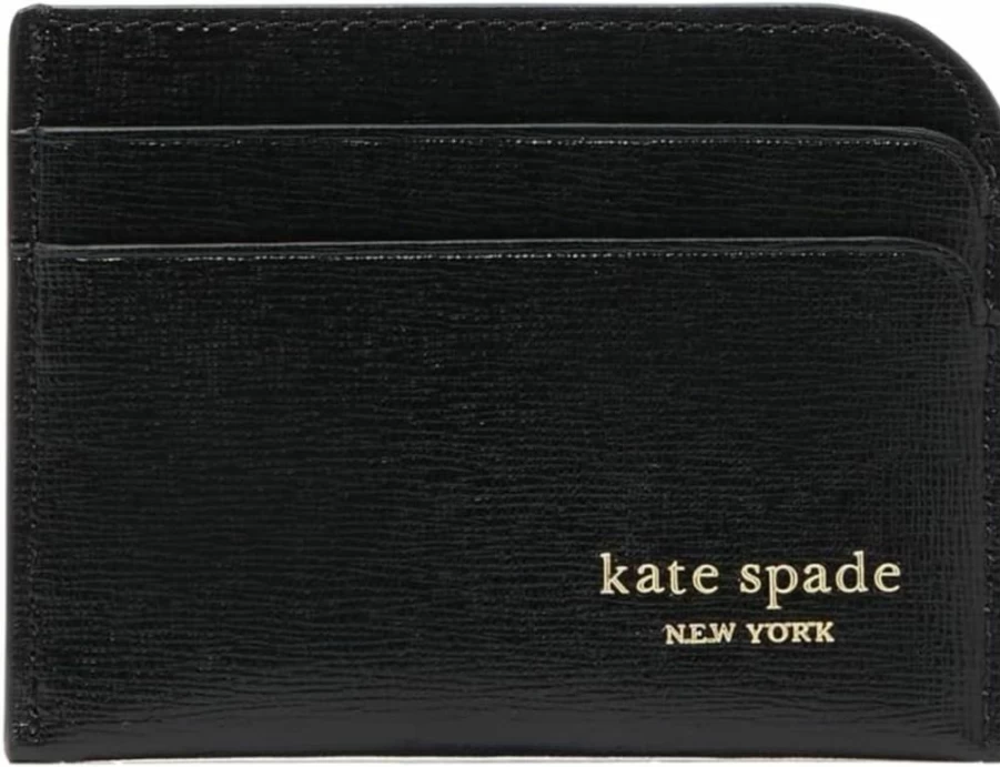 Kate Spade New York Devin Saffiano Leather Card Holder Wallet for Women - Black Slim RFID Card Case