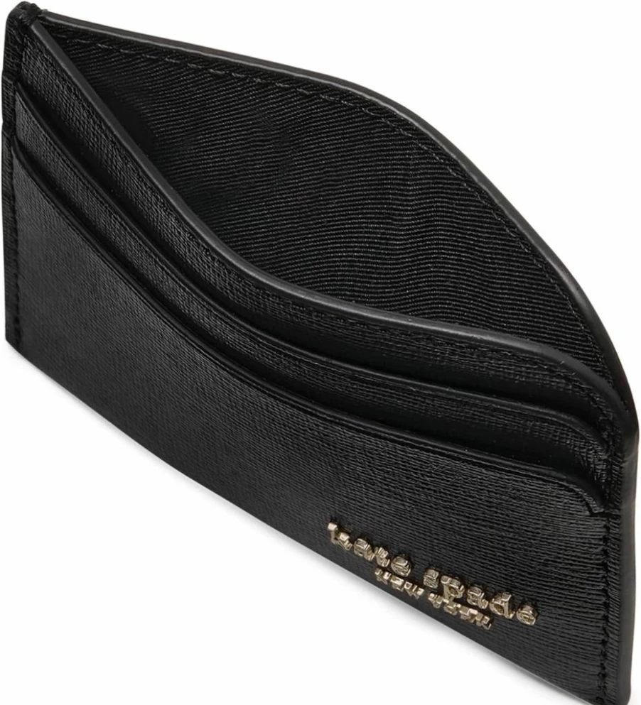 Kate Spade New York Devin Saffiano Leather Card Holder Wallet for Women - Black Slim RFID Card Case