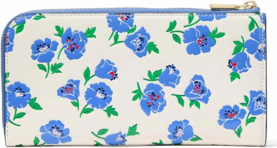 Kate Spade New York Devin Saffiano Leather Zip Around Continental Wallet in Cream Multi with Springtime Blooms Embossed Design