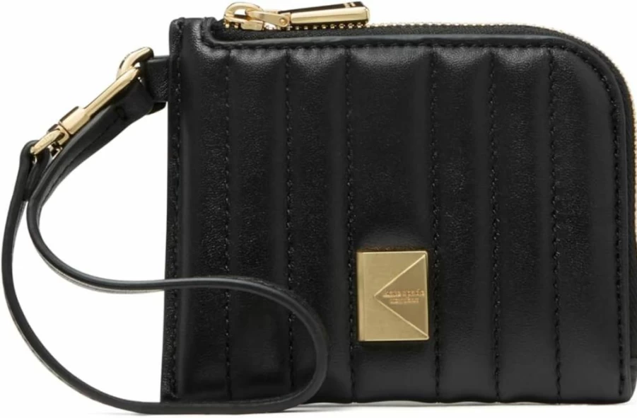 Kate Spade New York Black Leather Deco Quilted Wristlet Card Holder Coin Purse