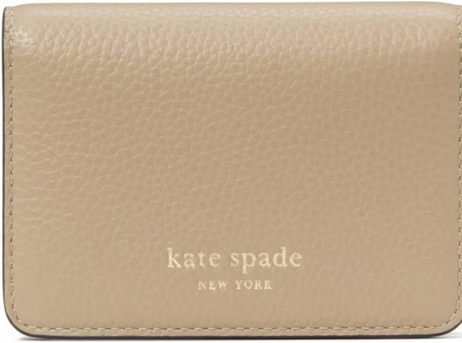 Kate Spade New York Ava Leather Business Card Holder in Timeless Taupe, Pebbled Texture, Stylish & Functional Card Case