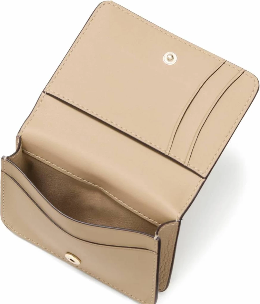 Kate Spade New York Ava Leather Business Card Holder in Timeless Taupe, Pebbled Texture, Stylish & Functional Card Case