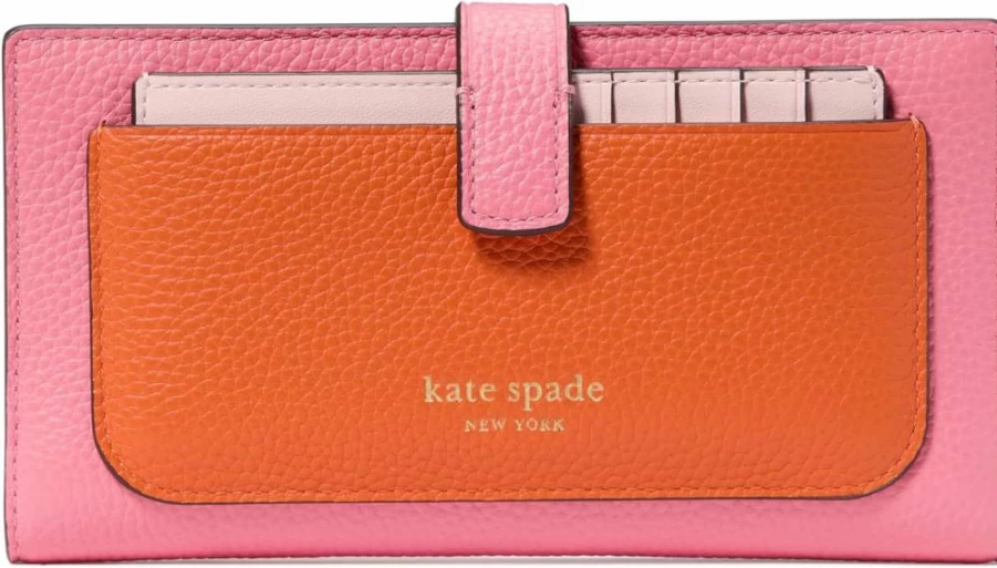Kate Spade New York Ava Leather Bifold Wallet for Women - Colorblocked Pebbled 2-in-1 Design