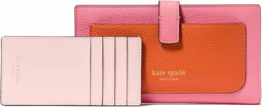 Kate Spade New York Ava Leather Bifold Wallet for Women - Colorblocked Pebbled 2-in-1 Design