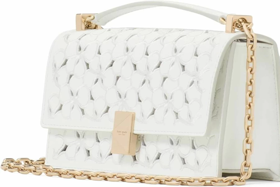 Kate Spade New York Deco Dot Leather Crossbody Bag with Chain Strap - Fine Grain Shoulder Purse for Women