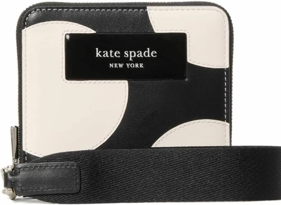 Kate Spade New York Black Multi Dot Applique Leather Wristlet - Compact Webbed Wristlet Crossbody Bag