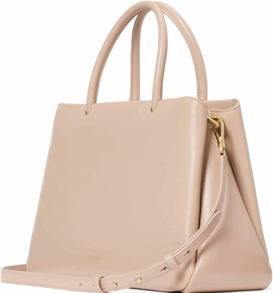 Kate Spade New York Grace Leather Satchel Handbag for Women, Timeless Taupe Large Tote, Premium Grain Leather Purse, Stylish Work & Travel Bag
