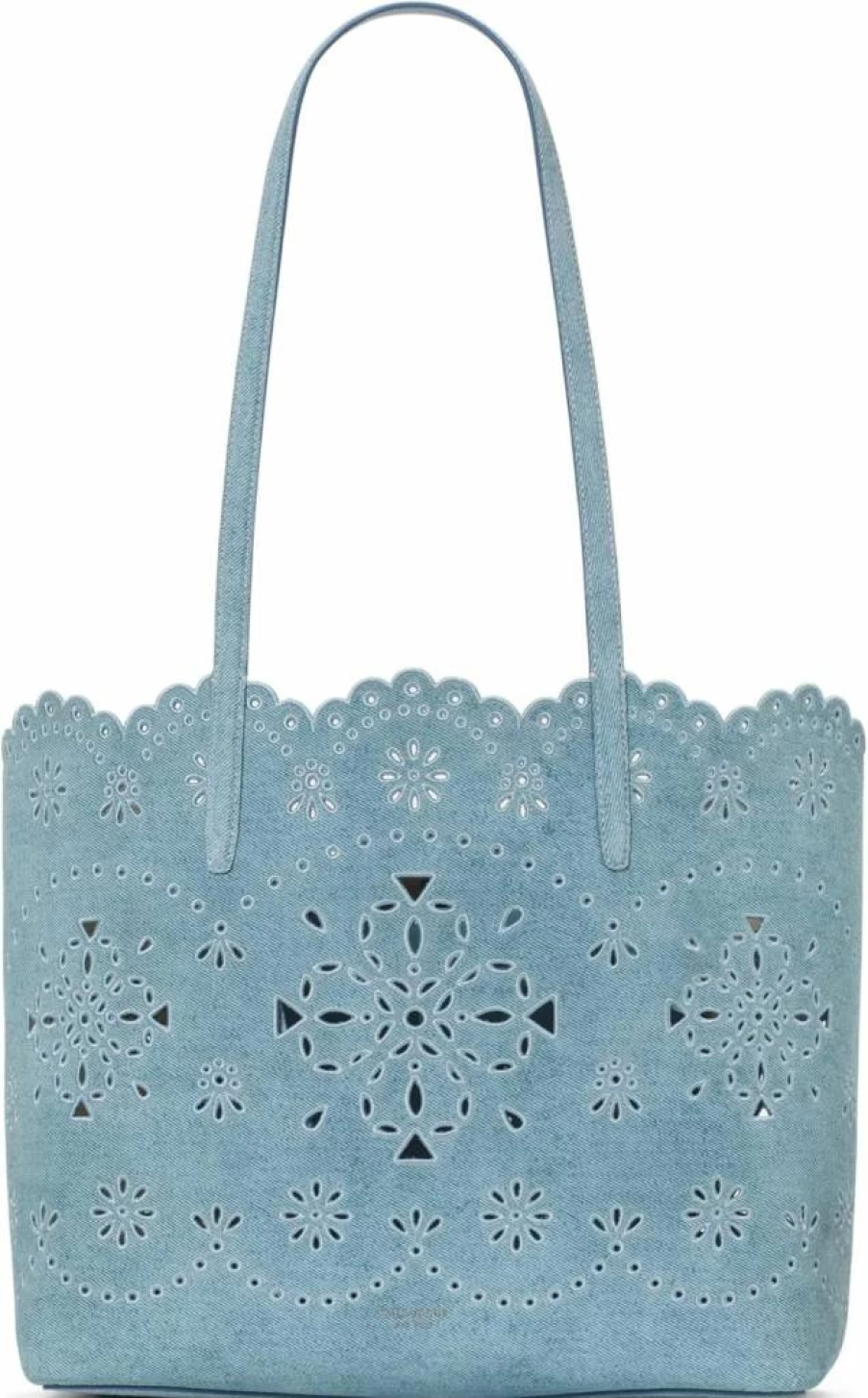 Kate Spade New York Large Denim & Suede Tote Bag with Floral Spade Design, Blue Multi Color, Do It All Perforated Handbag