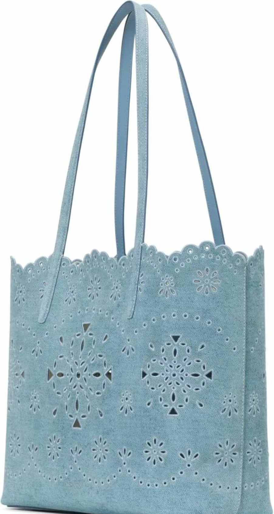 Kate Spade New York Large Denim & Suede Tote Bag with Floral Spade Design, Blue Multi Color, Do It All Perforated Handbag