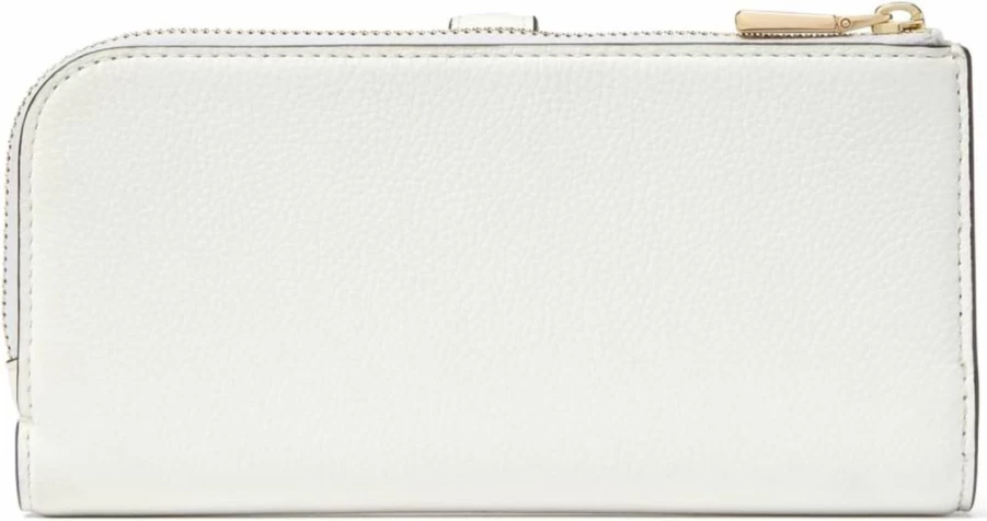 Kate Spade New York True White Leather Slim Wallet with Zip Closure – Stylish Deco Pebbled Design