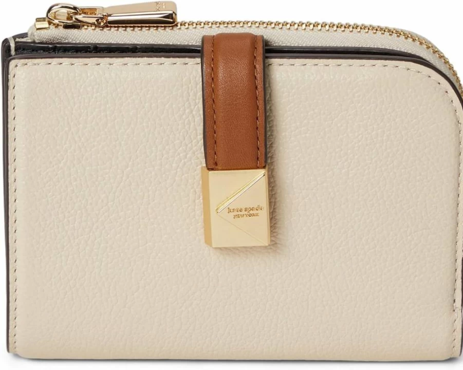 Kate Spade New York Small Leather Wallet - Deco Colorblocked Design, Compact Size, Pebbled Texture, Milk Glass Multi Color