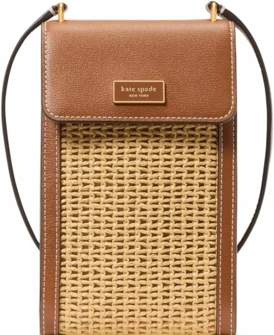 Kate Spade New York Serena Crossbody Bag - Straw & Leather Phone Purse in Cavern Clay Multi Color
