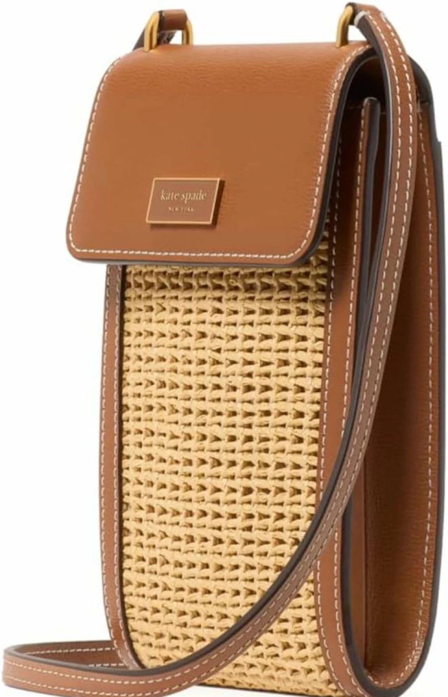 Kate Spade New York Serena Crossbody Bag - Straw & Leather Phone Purse in Cavern Clay Multi Color