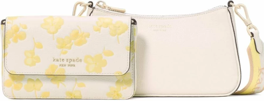 Kate Spade New York Double Up Crossbody Bag - Spring Pansies Embossed Leather in Yuzu Jam Multi Color