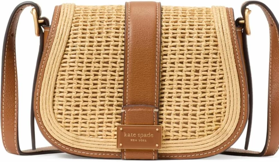 Kate Spade New York Nouveau Straw Mini Saddle Bag in Cavern Clay Multi Color