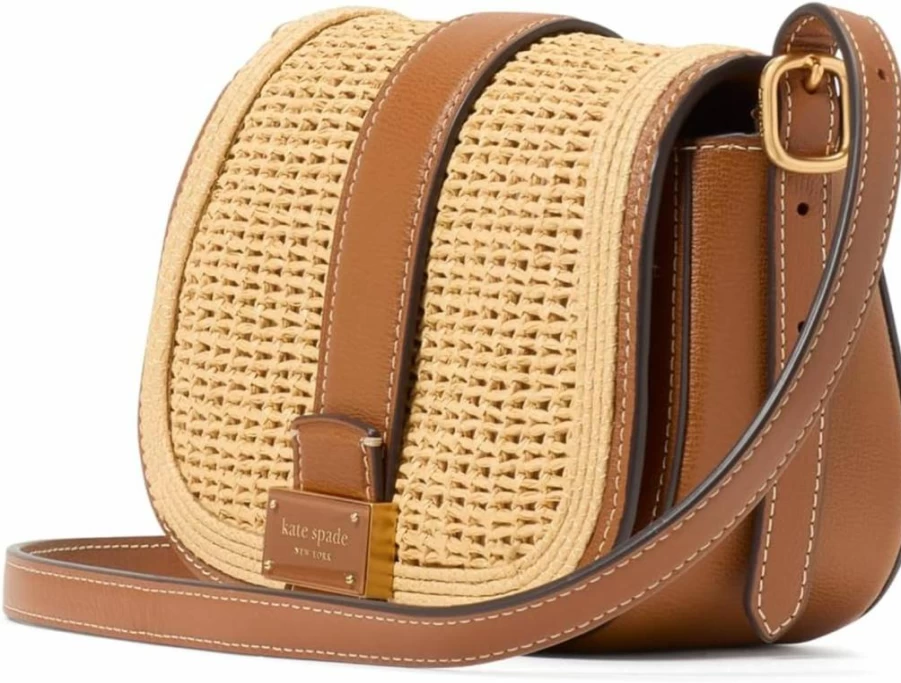 Kate Spade New York Nouveau Straw Mini Saddle Bag in Cavern Clay Multi Color