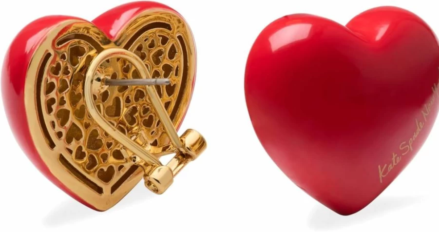 Kate Spade New York Heart Stud Earrings - Gold Tone Statement Studs with Heart Design