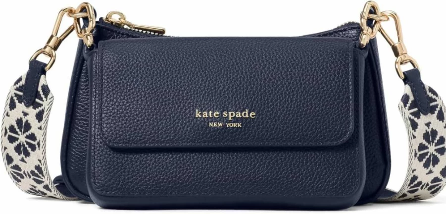Kate Spade New York Double Up Crossbody Bag - Pebbled Leather with Web Strap for Women