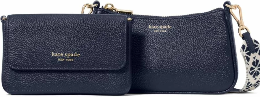 Kate Spade New York Double Up Crossbody Bag - Pebbled Leather with Web Strap for Women