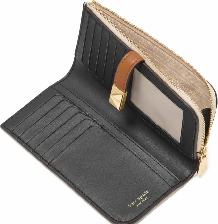 Kate Spade New York Deco Quilted Leather Wallet for Women - Stylish Compact Card Holder with Zip Around Closure