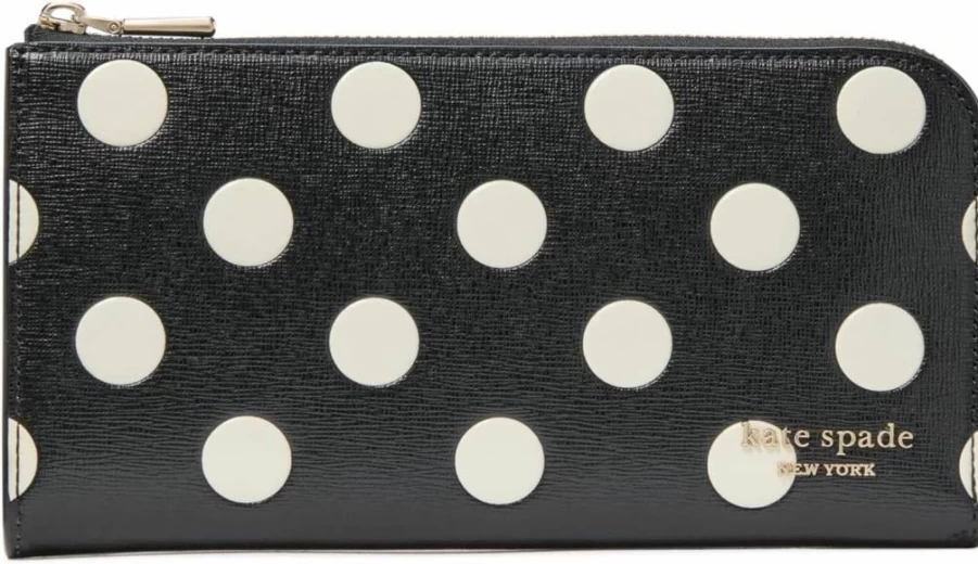 Kate Spade New York Devin Zip Around Continental Wallet - Saffiano Leather with Dot Embossed Design, Black Multi