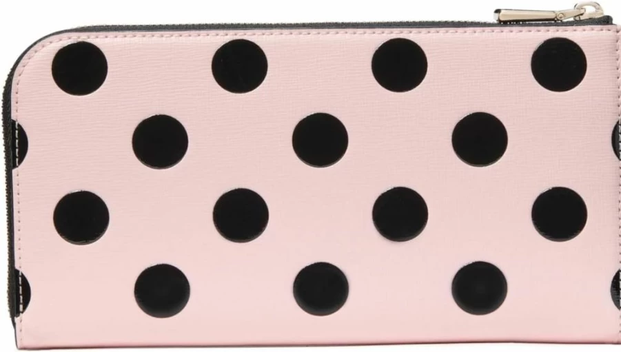 Kate Spade New York Devin Zip Around Continental Wallet - Saffiano Leather with Dot Embossed Design, Black Multi