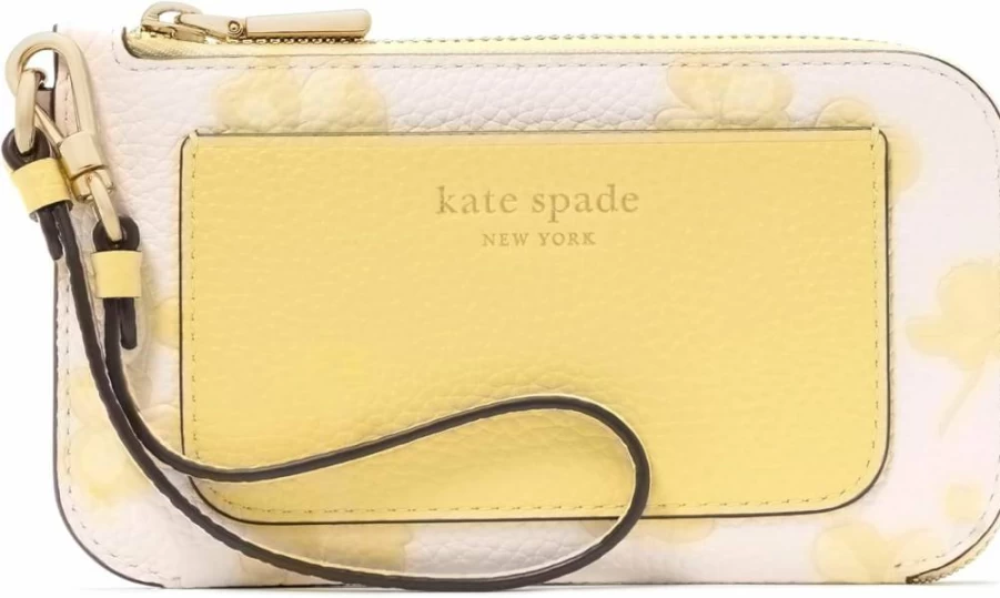Kate Spade New York Ava Leather Wristlet Card Holder - Multi Color Embossed Floral Design